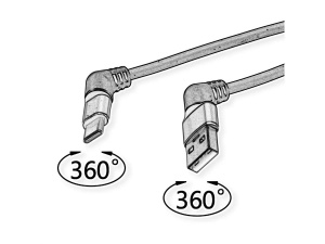 ROLINE 360° Rotation USB 2.0 Cable, Type C - A, M/M, 60W, Red Black, 2 m - Img 2