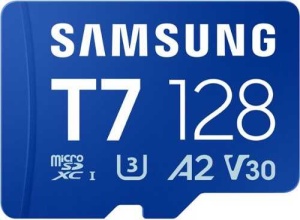 Samsung MicroSD 128GB, T7, SDXC, UHS-I U3 V30 A2, Read up to 170MB/s, Write up to 130MB/s, for 4K and FullHD video recording MB-MB128T/WW