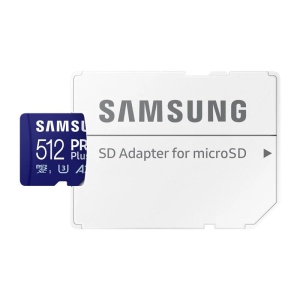 Samsung MicroSD 512GB, PRO Plus, SDXC, UHS-I U3 V30 A2, Read up to 180MB/s, Write up to 130 MB/s, for 4K and FullHD video recording, w/SD adapter MB-MD512SA/EU