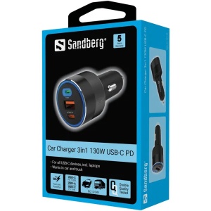 USB auto punjač Sandberg 3in1 USB/USB-C 130W 441-49 - Img 10