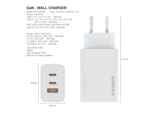 Zidni punjac FULMOVA GAN PD/65W/bela sa USB-C kablom - Img 4