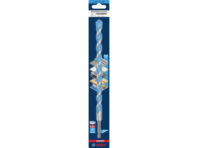 BOSCH EXPERT HEX-9 Burghiu universal 14,0 x 200/250 mm cu prindere burghiu 1/4" - 1 | YEO