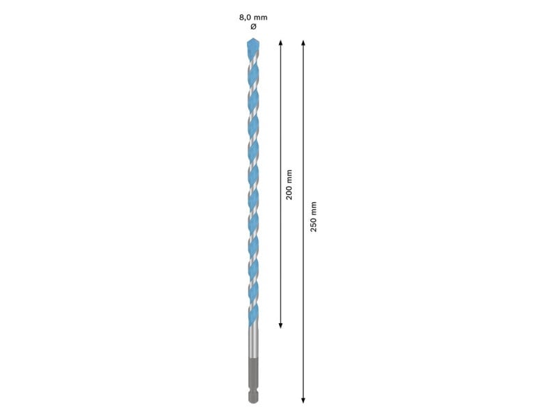 BOSCH EXPERT HEX-9 Burghiu universal 8,0 x 200/250 mm cu prindere burghiu 1/4"