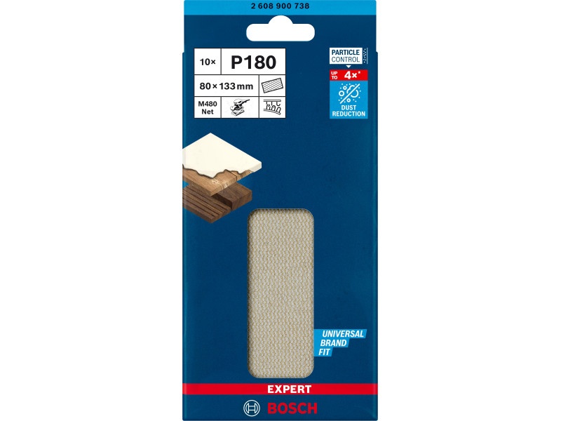 BOSCH EXPERT Plasă de șlefuit cu velcro pentru tampon de șlefuit 80 x 133 mm /P180 (10 buc) - 1 | YEO