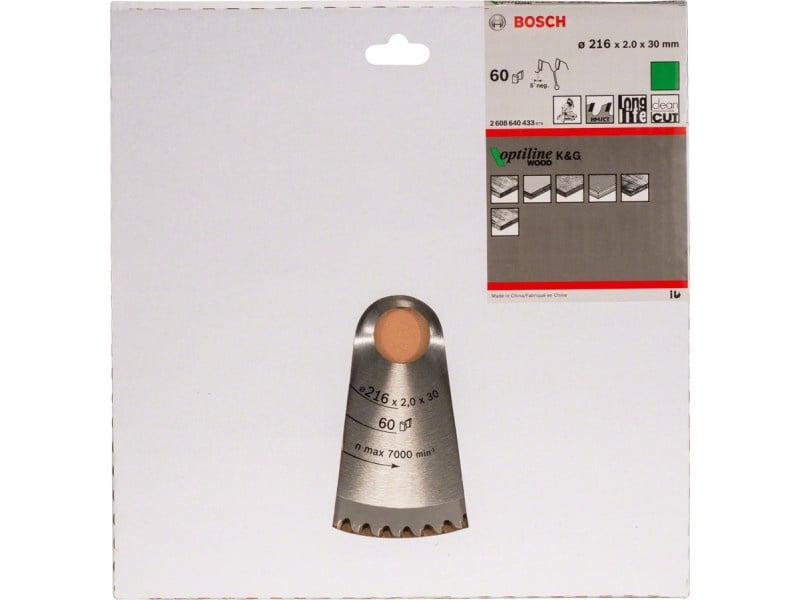 BOSCH Lamă de ferăstrău pentru lemn 216 x 30 x 2,0 mm / 60T Optiline Wood ATB / N - 1 | YEO