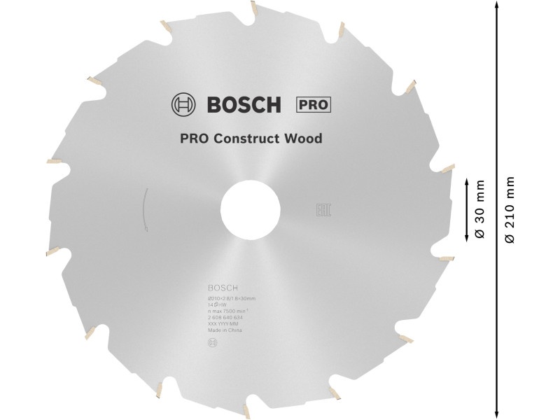 BOSCH PRO Lamă de ferăstrău pentru lemn 210 x 30 x 2,8 mm / 14T Construct Wood - 2 | YEO