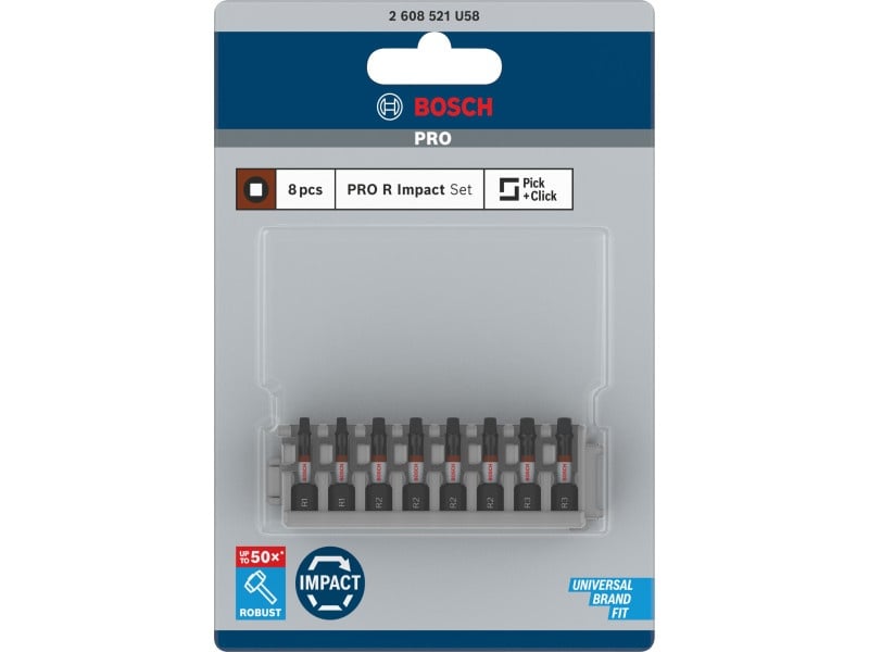 BOSCH PRO Set de vârfuri de impact 8 piese R1 - R3 x 25 mm Robertson 1/4" Hex - 2 | YEO