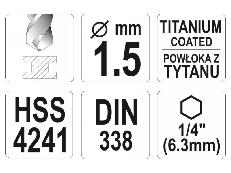 Burghiu YATO 1,5 x 63/18 mm HSS-TiN cu suport pentru burghiu - 2 | YEO