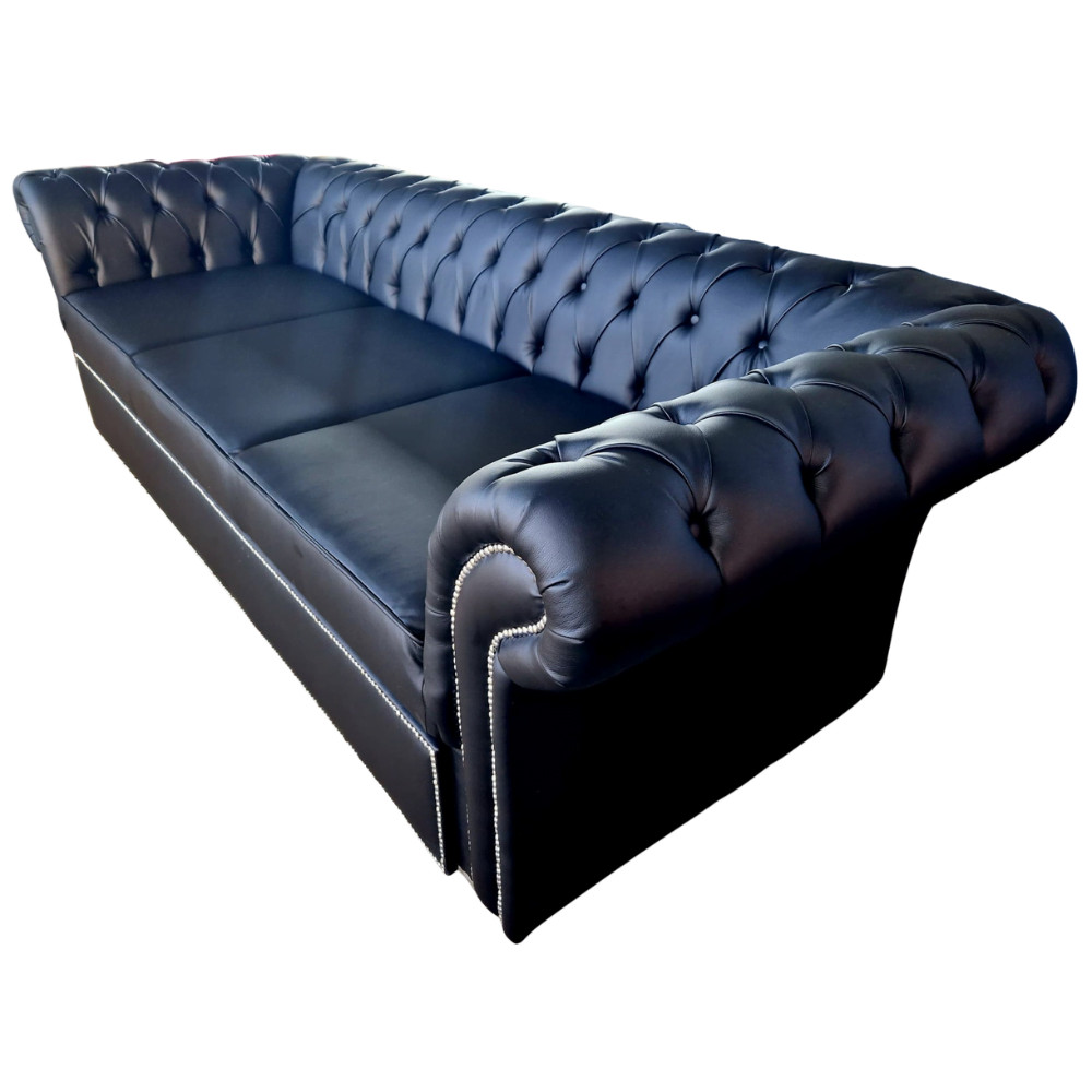 Canapea Extensibila Chesterfield, 250x100x75cm, 3 locuri, Cayenne 1114 Black, Glasspandoor