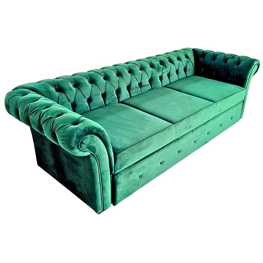 Canapea Extensibila Chesterfield, 250x100x75cm, 3 locuri, Velutto 13 Mint, Glasspandoor