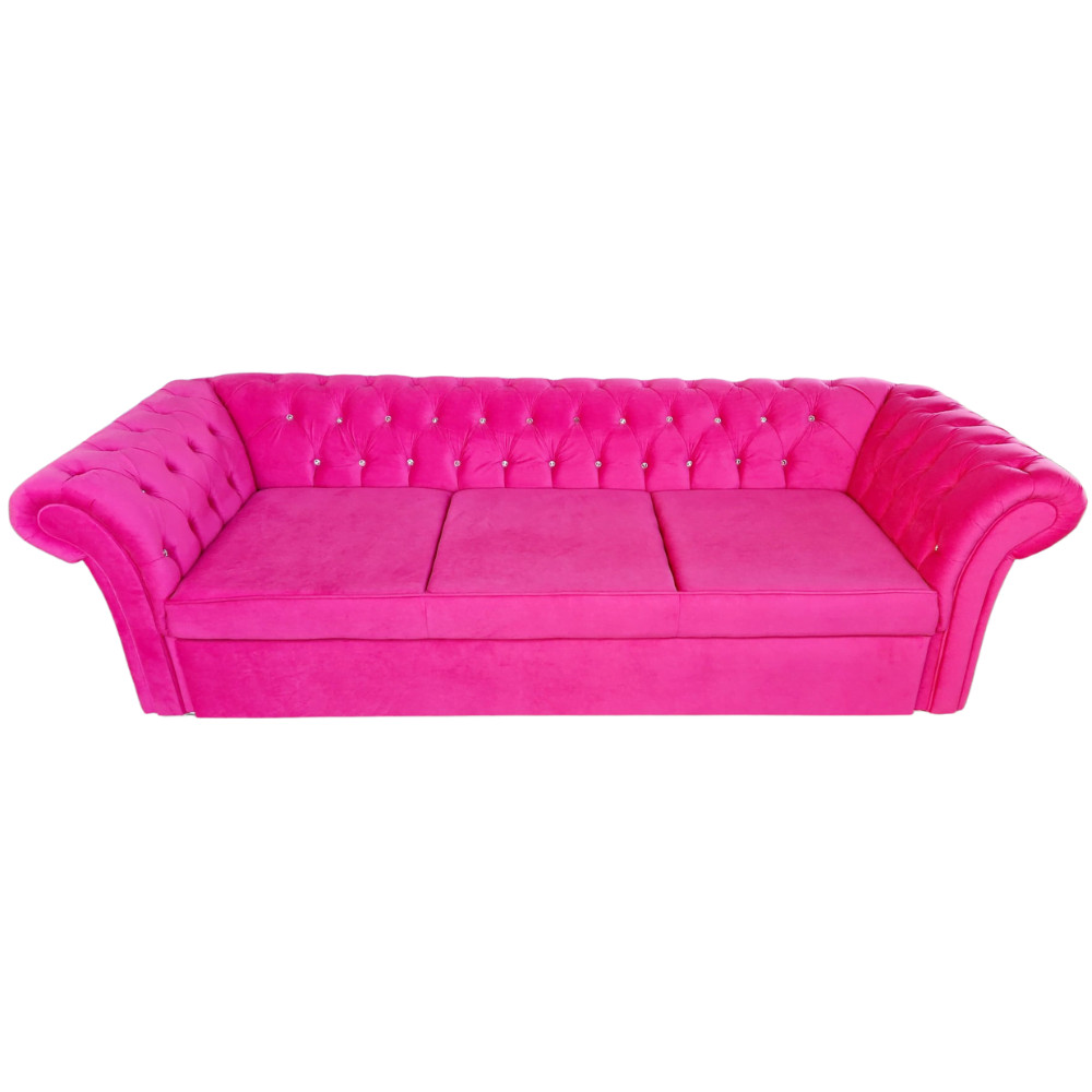 Canapea Extensibila Chesterfield, 250x100x75cm, 3 locuri, Velutto 14 Pink, Glasspandoor