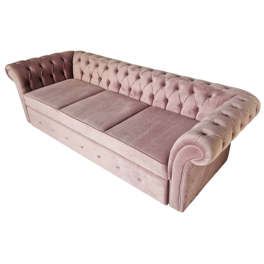 Canapea Extensibila Chesterfield, 250x100x75cm, 3 locuri, Velutto 14 Flamingo, Glasspandoor