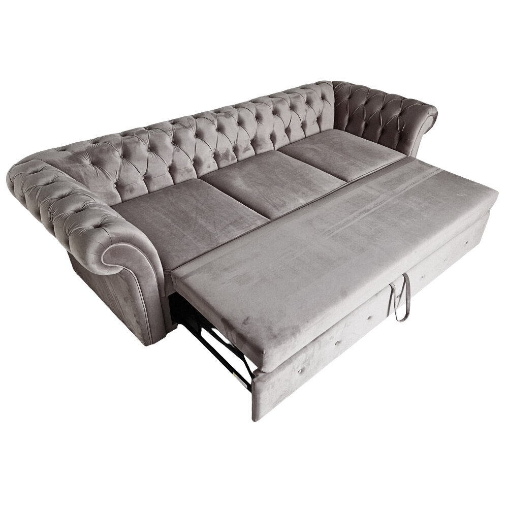 Canapea Extensibila Chesterfield, 250x100x75cm, 3 locuri, Velutto 16 Grey, Glasspandoor - 1 | YEO