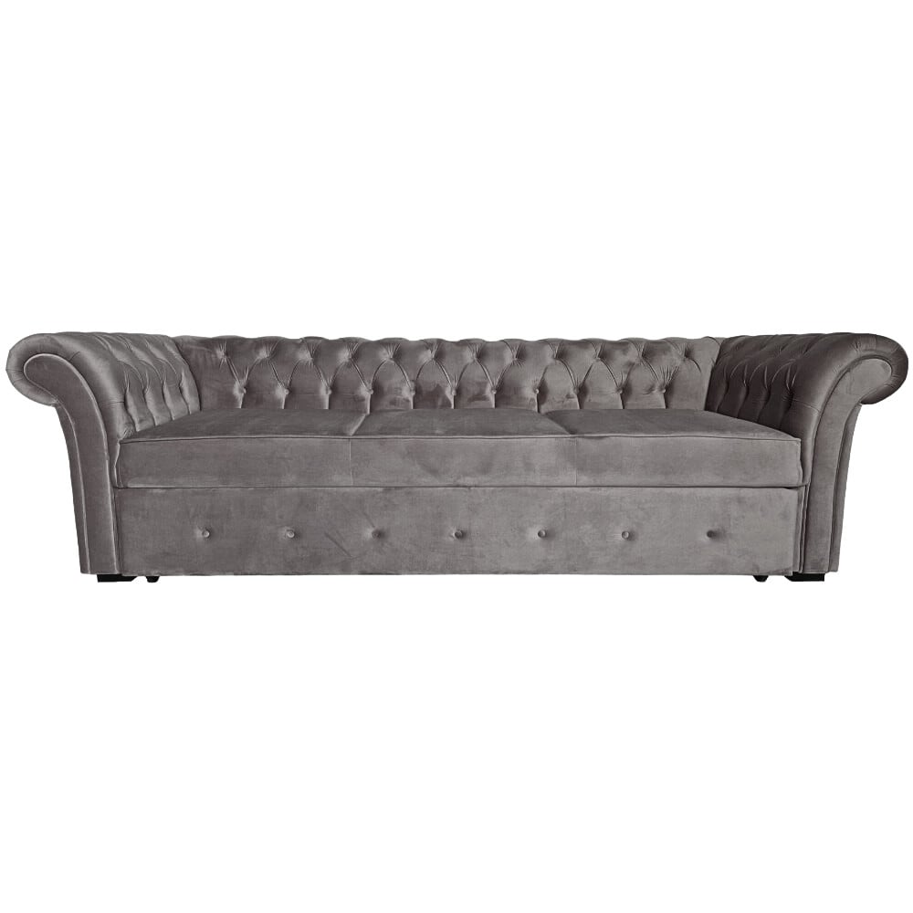 Canapea Extensibila Chesterfield, 250x100x75cm, 3 locuri, Velutto 18 Anthracite, Glasspandoor - 3 | YEO