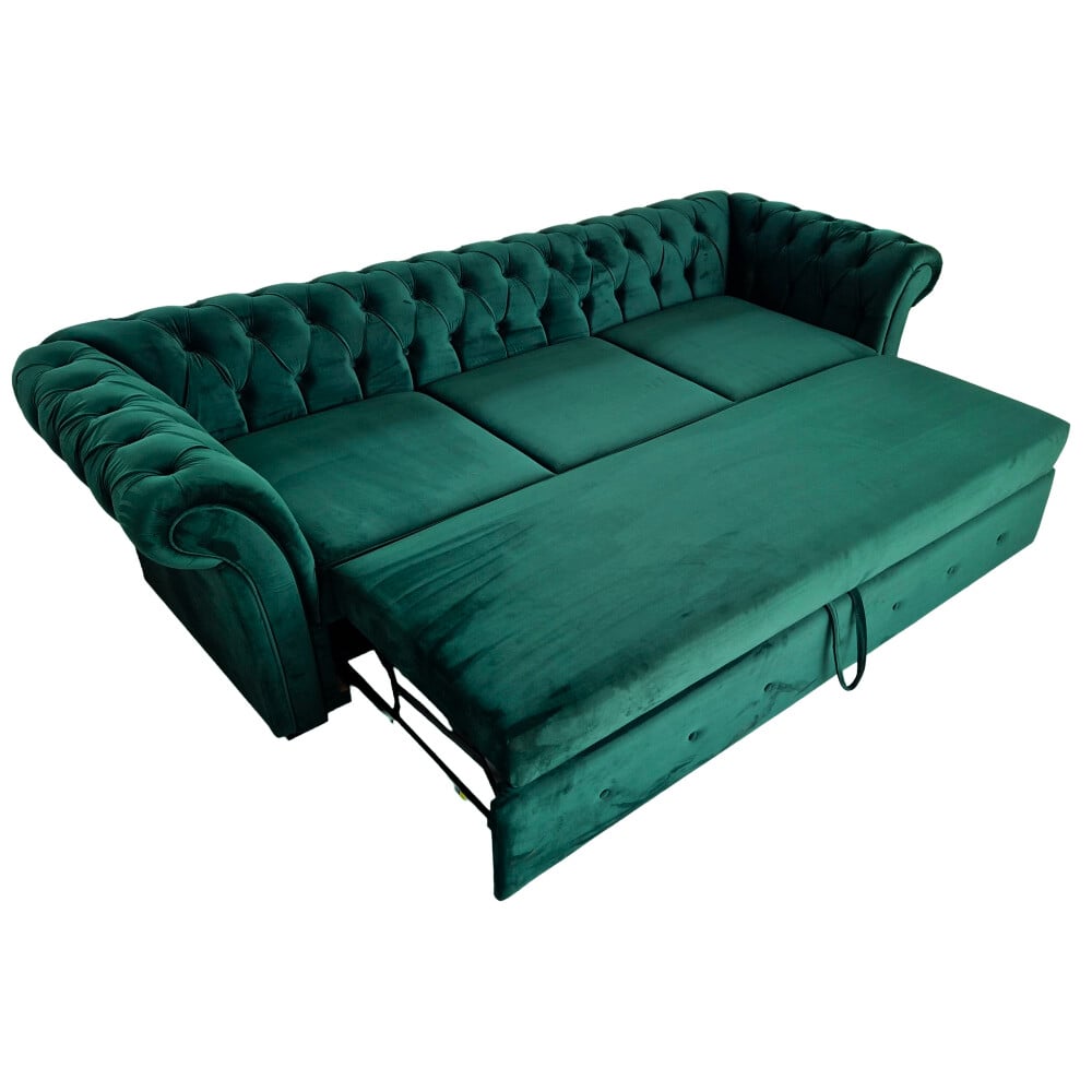 Canapea Extensibila Chesterfield, 250x100x75cm, 3 locuri, Velutto 27 Jungle Green, Glasspandoor - 1 | YEO