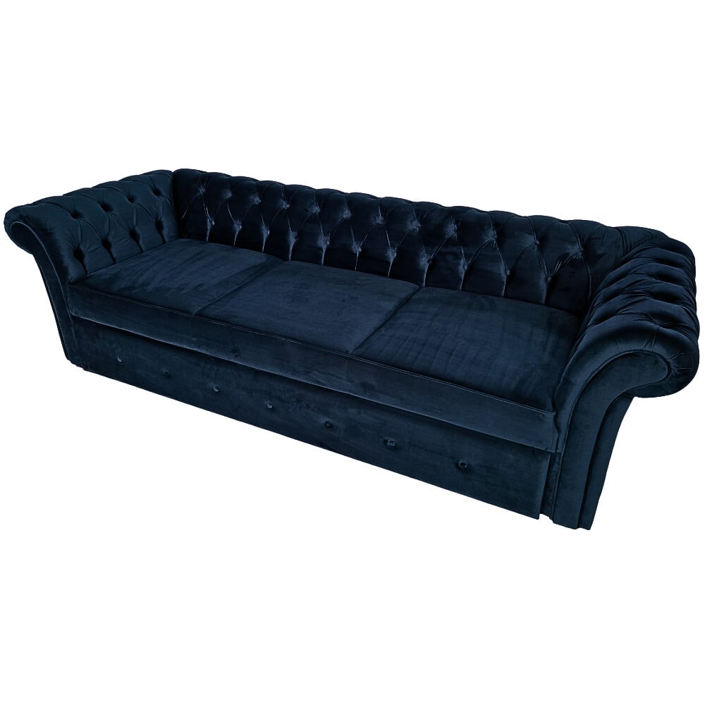 Canapea Extensibila Chesterfield, 250x100x75cm, 3 locuri, Velutto 37 Deep Blue, Glasspandoor - 2 | YEO