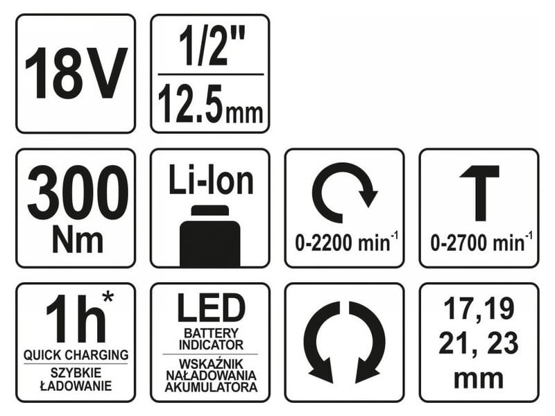 Cheie cu impact fără fir YATO 1/2" 300 Nm 18 V Li-Ion (fără acumulator și încărcător) - 3 | YEO