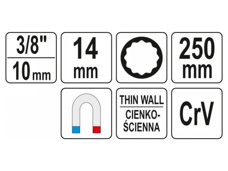 Cheie magnetică YATO extra lungă 3/8" 14 mm / 250 mm CrV