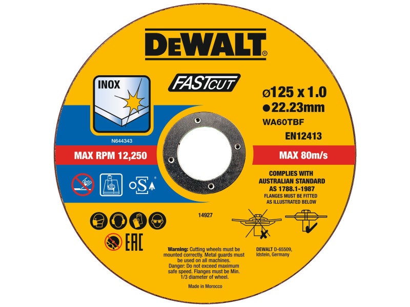 DEWALT Discuri de tăiat pentru metal 125 x 1,0 x 22,2 mm inox WA60TBF în pachet cu găleată (100 buc)