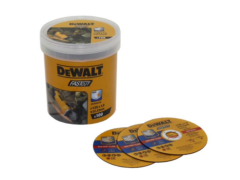 DEWALT Discuri de tăiat pentru metal 125 x 1,0 x 22,2 mm inox WA60TBF în pachet cu găleată (100 buc) - 1 | YEO