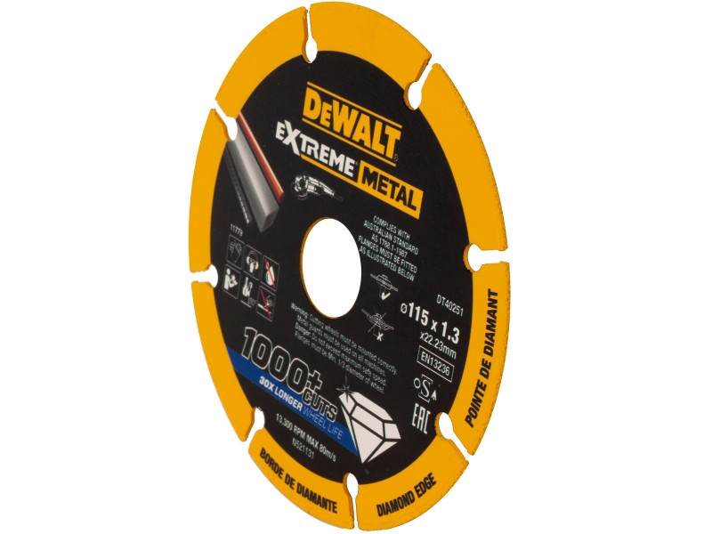 DEWALT EXTREME METAL Disc diamantat de tăiere pentru metal 115 x 1,3 x 22,2 mm (metal/alu/inox) - 1 | YEO