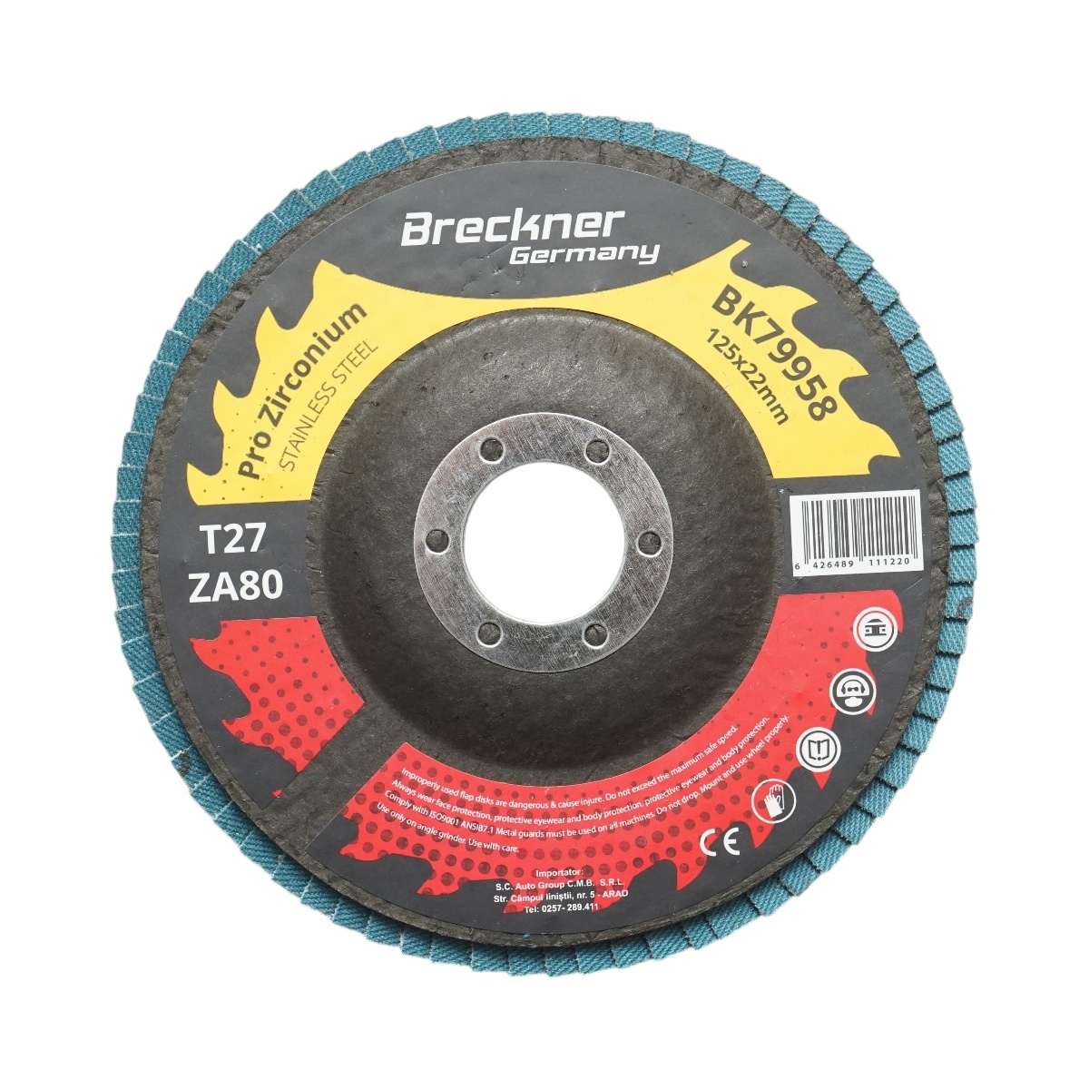Disc lamelar abraziv cu zirconiu T27 ZA80, 125x22mm pentru slefuire/polizare metal si inox , Cod: BK79958, Breckner Germany