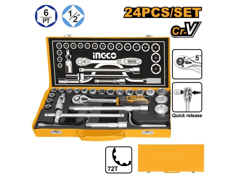 INGCO set de prize 24 piese 1/2" 10-32 mm CrV