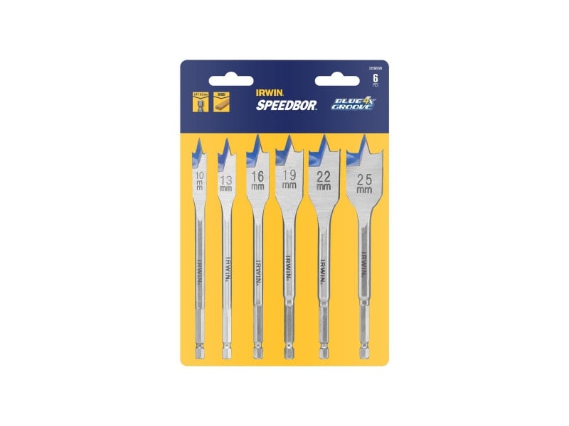 IRWIN Set de burghie plate pentru lemn 6 bucăți Bit Blue Groove 4x (10-13-16-19-22-25 x 152 mm) - 1 | YEO