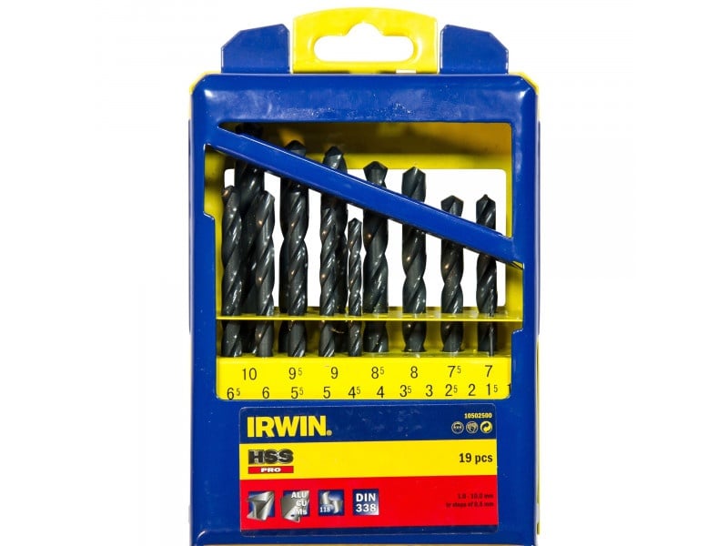 IRWIN Set de burghie spiralate 19 piese HSS PRO cilindrice (1-10 mm)