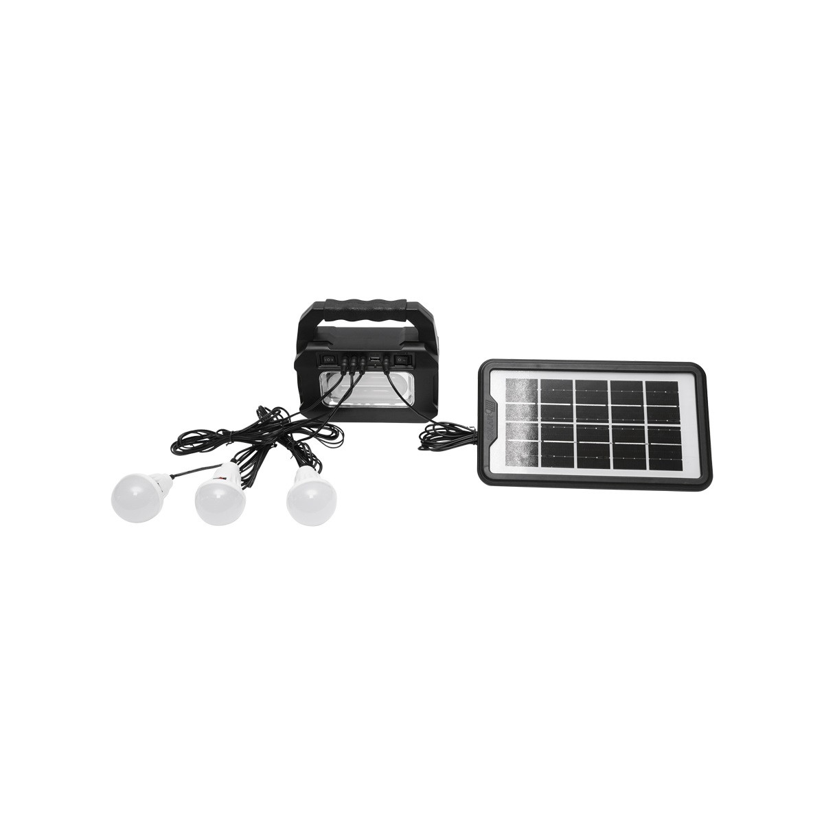 Kit iluminat portabil, LED, cu 3 becuri/proiector, panou solar si baterie, 3.7V, 4500Ah, pentru pescuit, camping, GD-8080, Cod: DISLK14, Gdplus