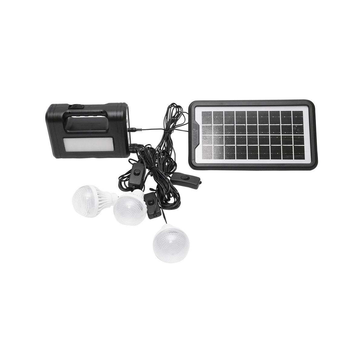 Kit iluminat portabil, LED, cu 3 becuri/proiector, panou solar si baterie 6V, 4.5Ah, pentru pescuit, camping, GD-8017, Cod: DISLK12, Gdplus