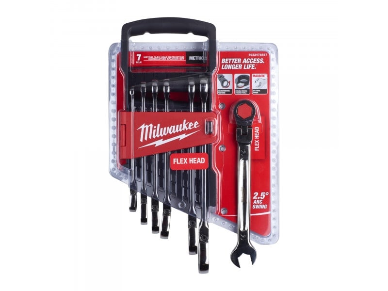 MILWAUKEE Set din 7 piese de chei cu clichet cu clichet cu stea 8-17 mm CrV MAX BITE™ - 1 | YEO