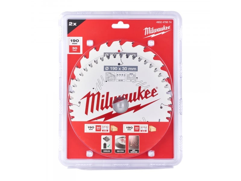 MILWAUKEE Set lamă de ferăstrău pentru lemn 190 x 30 x 1,6 mm / 24T + 48T