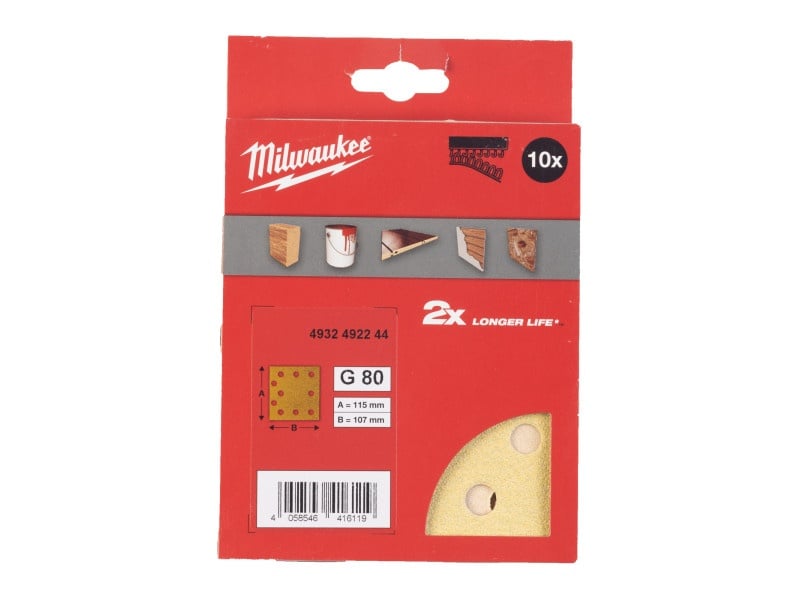 MILWAUKEE Velcro tampon de șlefuit HP 115 x 107 mm / P80 10 găuri (10 buc) - 1 | YEO