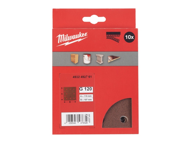 MILWAUKEE Velcro tampon de șlefuit STD 115 x 107 mm / P120 10 găuri (10 buc) - 1 | YEO