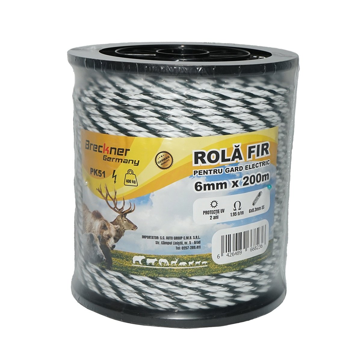 Rola fir alb-negru fi 6mm, 6x0.3mm SS inox, 1.95 Ohm/m 200m gard electric , Cod: DISPK51, Marca: BRECKNER GERMANY