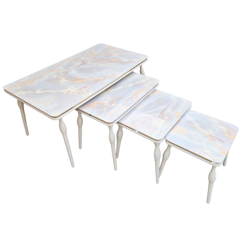 Set 4 masute Bliss, White coloured marble, Glasspandoor - 1 | YEO