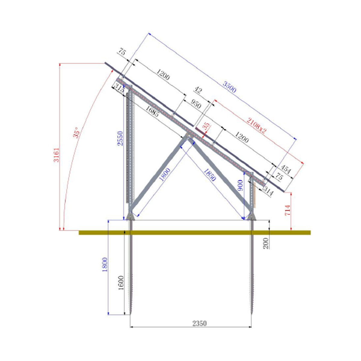 Sistem complet montare, structura pe sol pentru 22 panouri solare fotovoltaice unghi 35 grade, Cod: BK77906, Brand: BRECKNER GERMANY - 1 | YEO