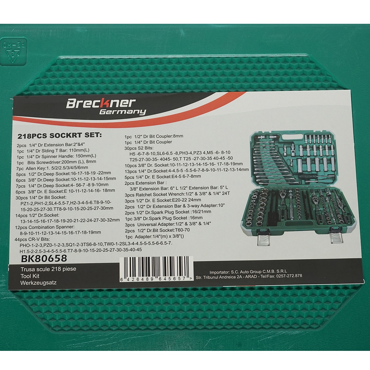 Trusa chei tubulare, hexagonale, priza adanca 4-32mm, chei fixe 8-19mm, biti, torx, hex, spline 218 piese , Cod: BK80658, Brand: BRECKNER GERMANY - 1 | YEO