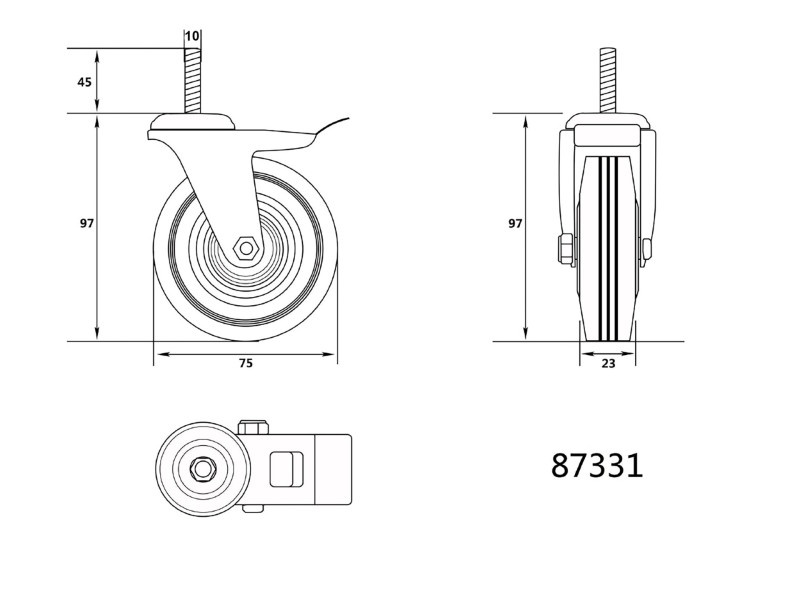 VOREL Roată industrială cu frână pivotantă 75 mm 40 kg - 1 | YEO