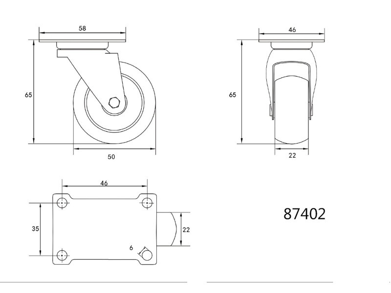 VOREL Roată industrială cu pivotare 50 mm 25 kg - 1 | YEO