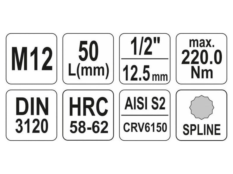 YATO Bit cheie tubulară Spline 1/2" M12 CrV - 3 | YEO