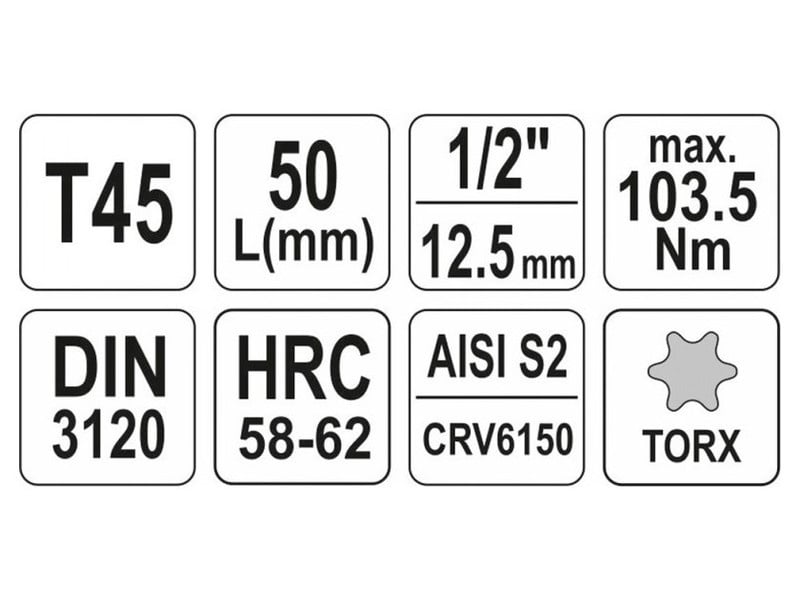 YATO Bit cheie tubulară Torx 1/2" T45 CrV