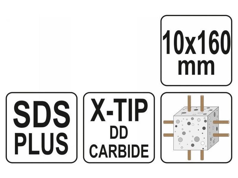 YATO Burghiu pentru piatră 10 x 160/100 mm pătrat SDS-Plus - 3 | YEO