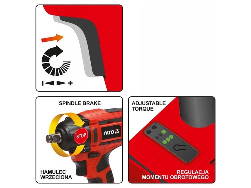 YATO cheie cu impact fără fir 1/2" 250 Nm fără perie de carbon 18 V Li-Ion (1 x baterie 3,0 Ah + încărcător)