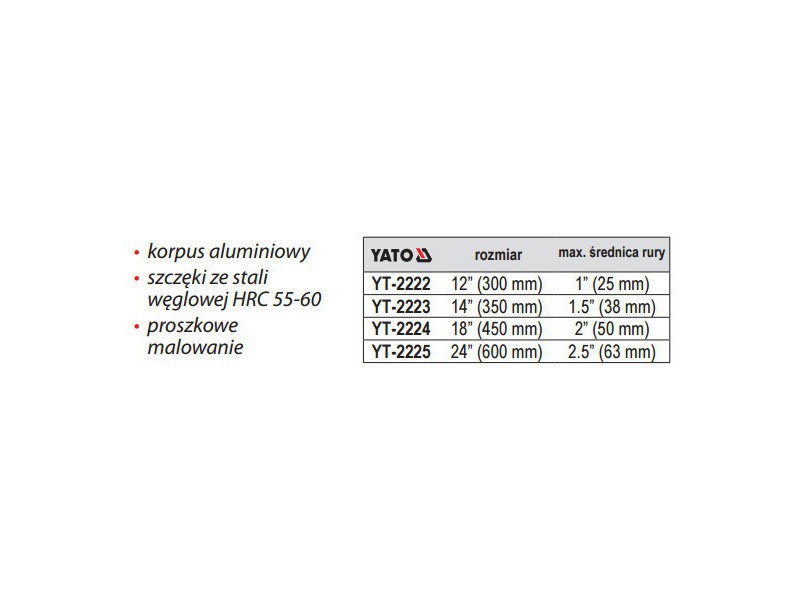 YATO Cheie pentru țevi cu o singură mână 2,5" 600 mm alu