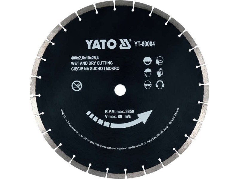 YATO Disc de tăiere diamantat 400 x 3,6 x 10,0 x 25,4 mm segmentat