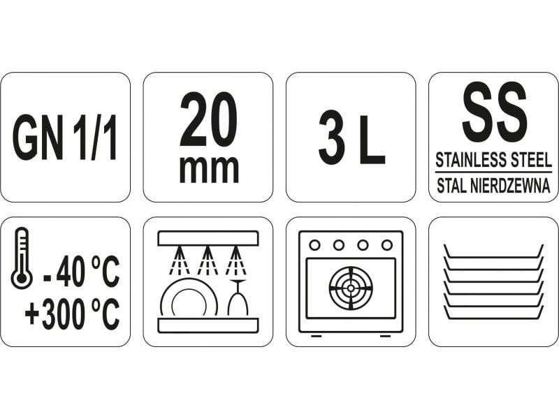 YATO GASTRO Inserție inox 20 mm GN 1/1 - 2 | YEO