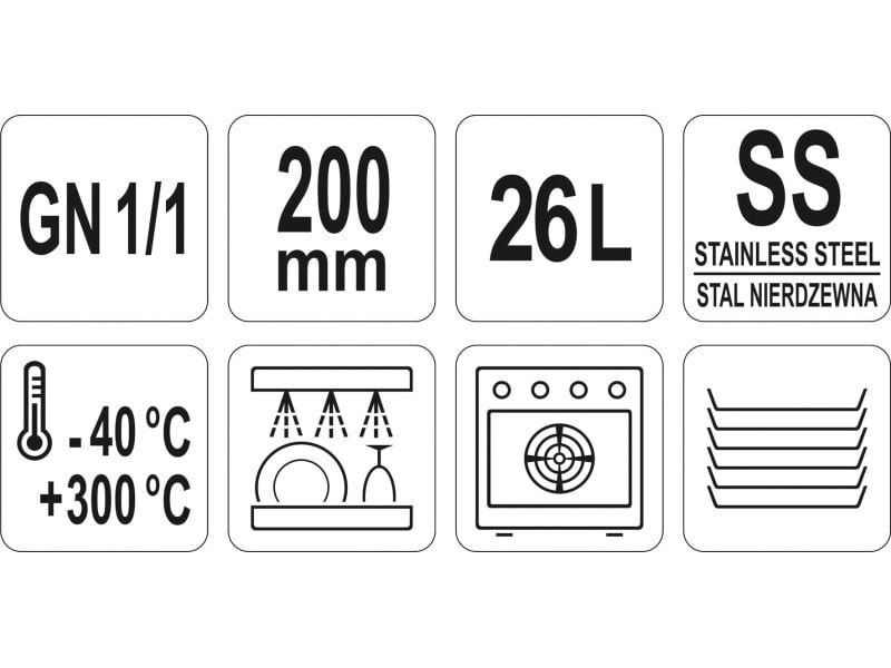 YATO GASTRO Inserție inox 200 mm GN 1/1 - 2 | YEO