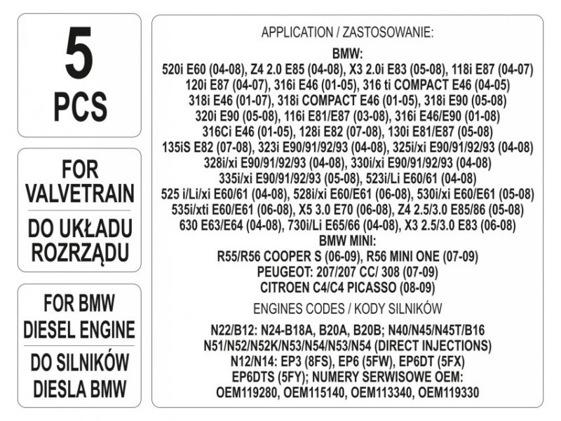 YATO Kit de fixare a comenzilor 5 piese (Diesel) BMW Mini Peugeot Citroën